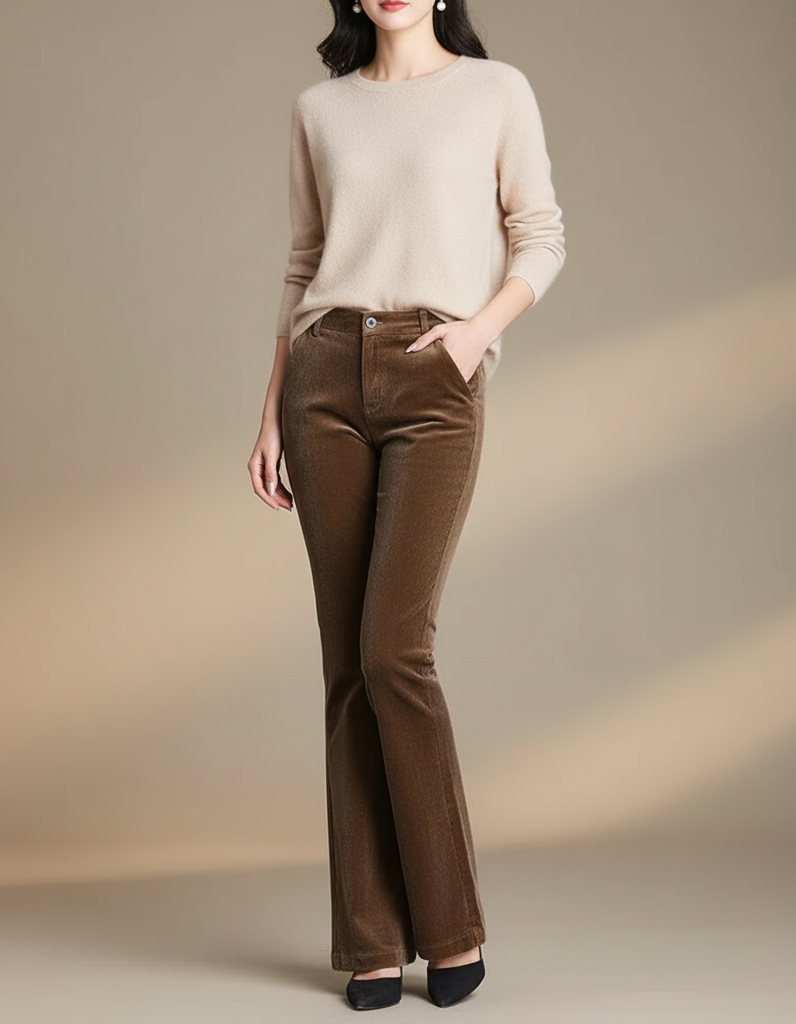 Pantalon Femme Velours Côtelé - Marron Cordé