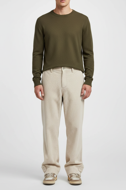 Pantalon Velours Beige Côtelé Ample Décontracté Homme - Cordé