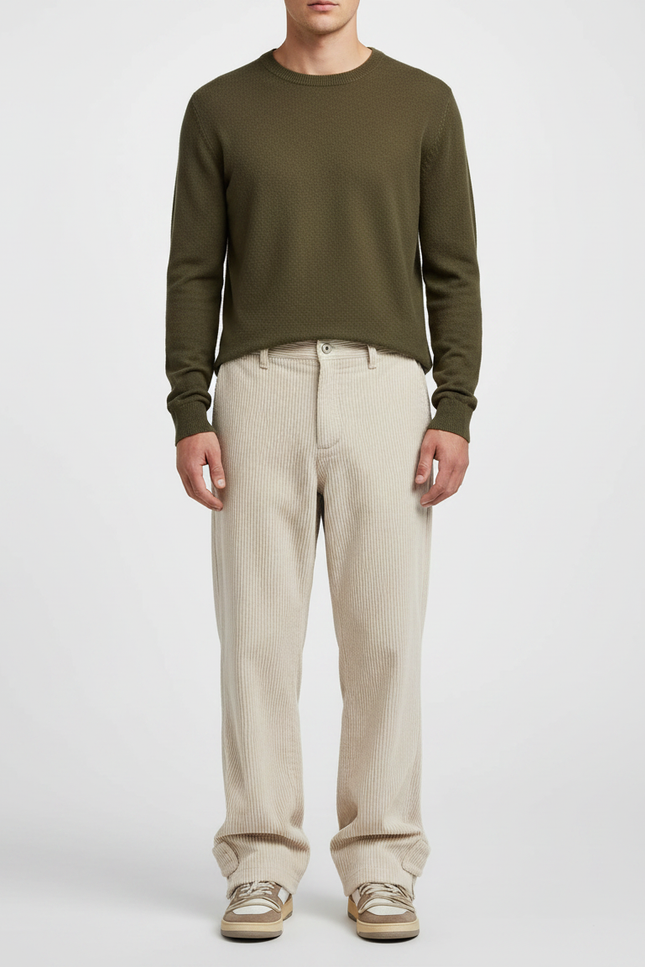 Pantalon Velours Beige Côtelé Ample Décontracté Homme - Cordé
