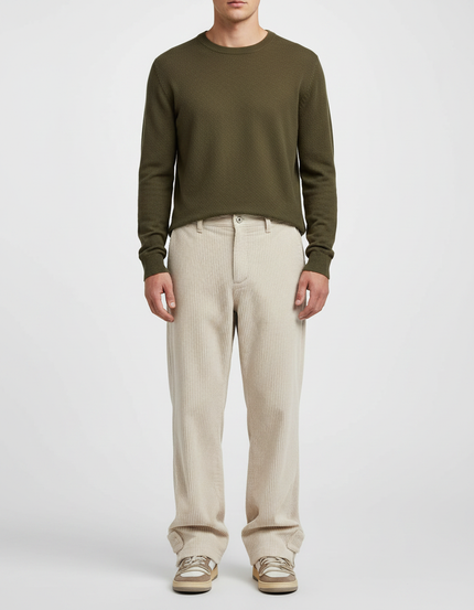 Pantalon Velours Beige Côtelé Ample Décontracté Homme - Cordé