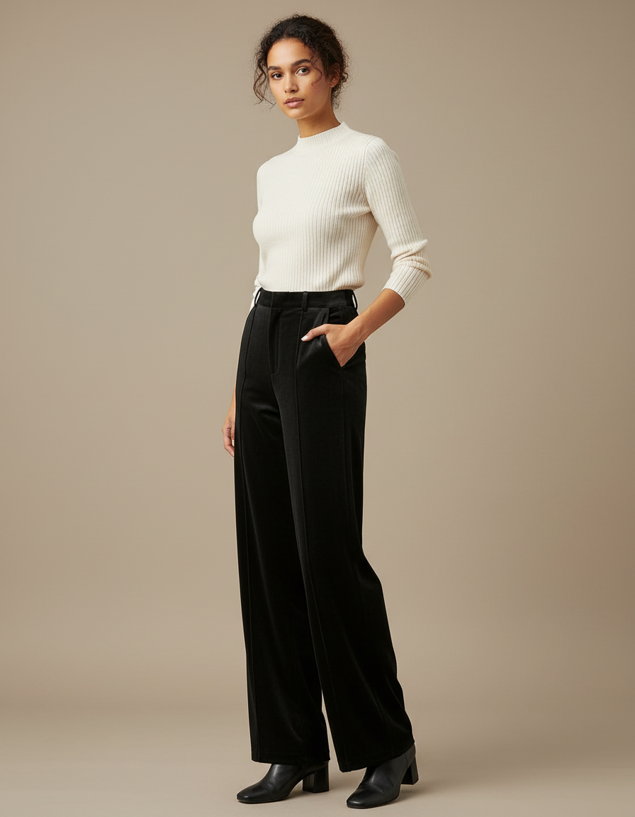 Pantalon Pince Velours Femme - Noir
