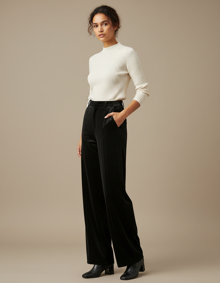 Pantalon Pince Velours Femme - Noir