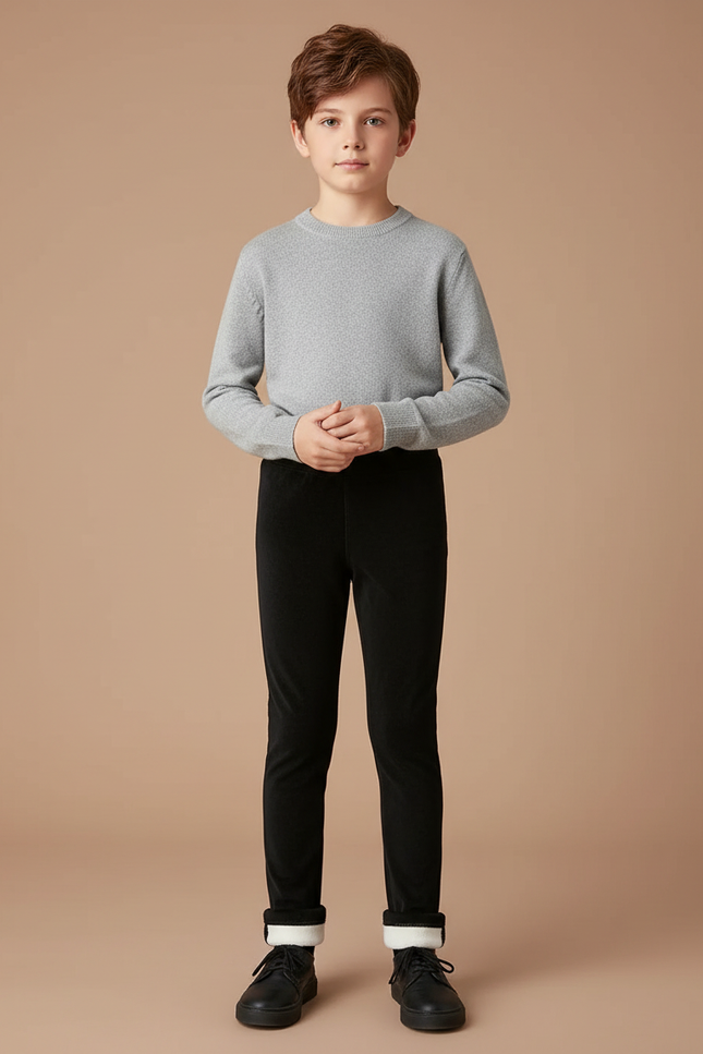 Pantalon Velours Noir Doublé Chaud Élastique Garçon