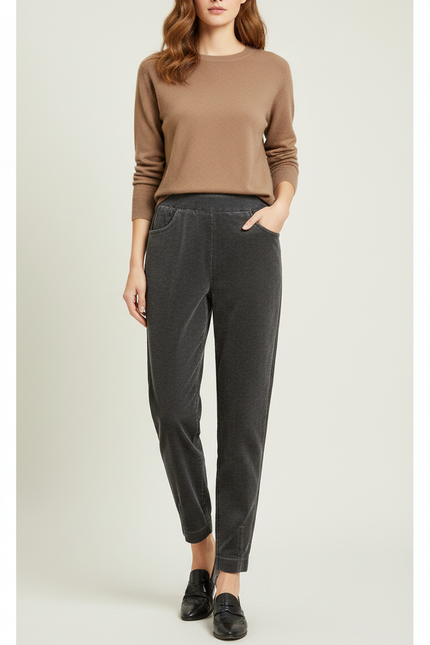 Pantalon Velours Côtelé Gris Décontracté Femme Hiver