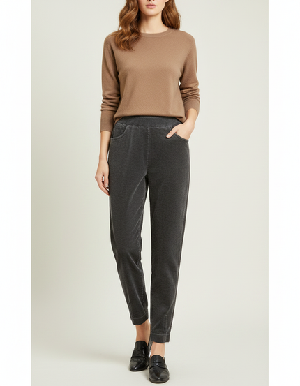 Pantalon Velours Côtelé Gris Décontracté Femme Hiver