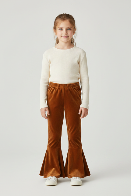 Pantalon Velours Marron Évasé Confortable Fille