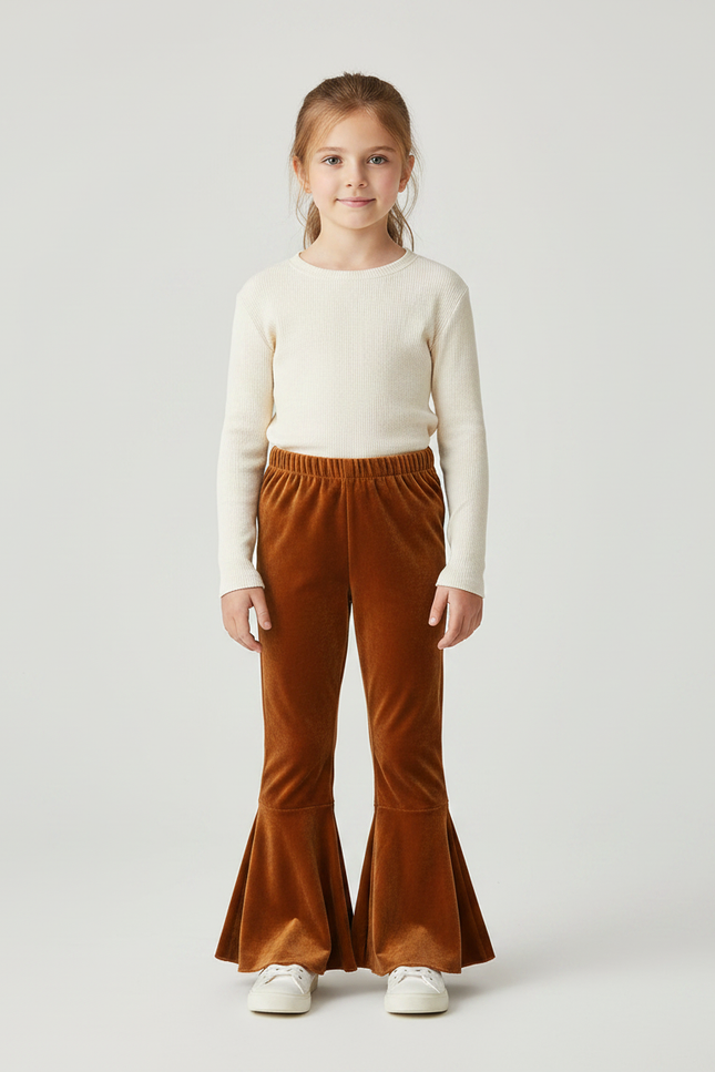 Pantalon Velours Marron Évasé Confortable Fille