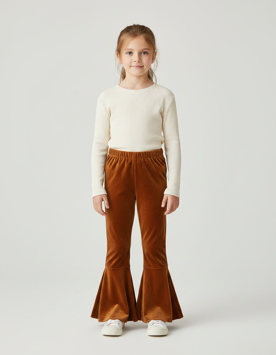 Pantalon Velours Marron Évasé Confortable Fille