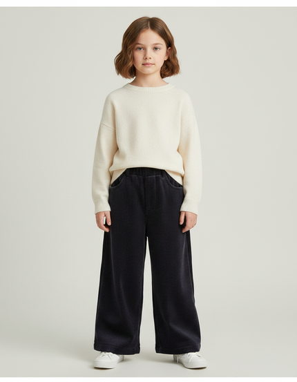 Pantalon Velours Côtelé Noir Ample Enfant Hiver - Cordé