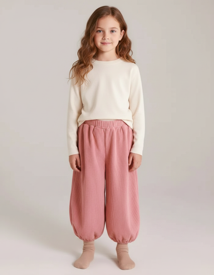 Pantalon Velours Rose Côtelé Ample Décontracté Enfant