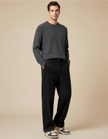 Pantalon Velours Noir Côtelé Ample Droit Décontracté Homme - Cordé