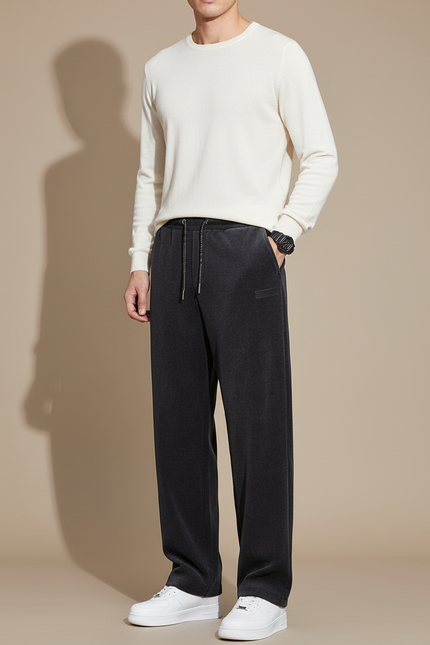 Pantalon Velours Gris Ample Décontracté Homme
