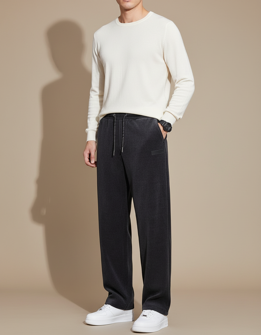 Pantalon Velours Gris Ample Décontracté Homme