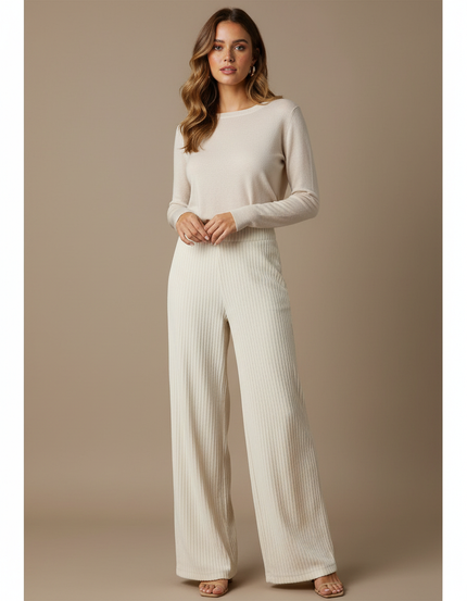 Pantalon Velours Crème Ample Côtelé Décontracté Femme - Beige Cordé