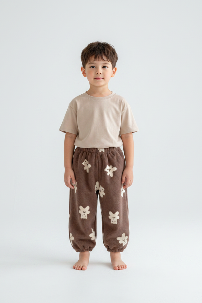 Pantalon Velours Marron Doux Ours Mignon Ample - Molleton