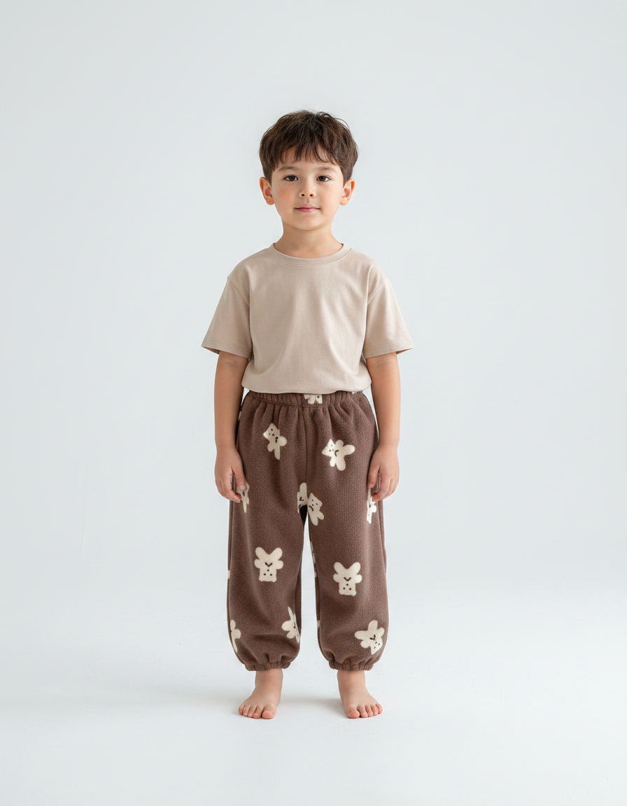 Pantalon Velours Marron Doux Ours Mignon Ample - Molleton