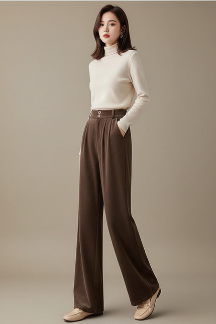 Pantalon Velours Marron Large Évasé Confortable Femme