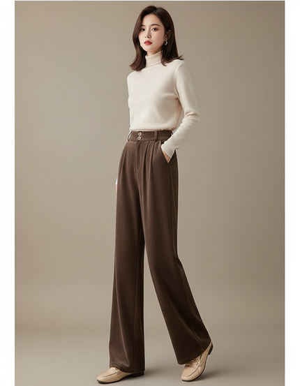 Pantalon Velours Marron Large Évasé Confortable Femme