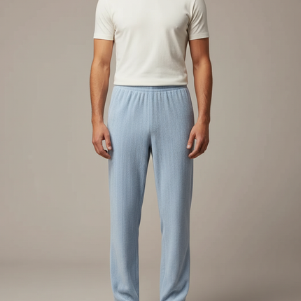 Pantalon Velours Bleu Ciel Côtelé Droit Décontracté - Cordé