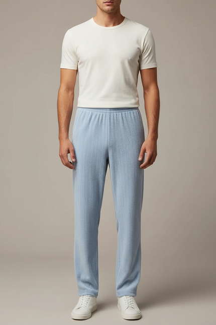 Pantalon Velours Bleu Ciel Côtelé Droit Décontracté - Cordé