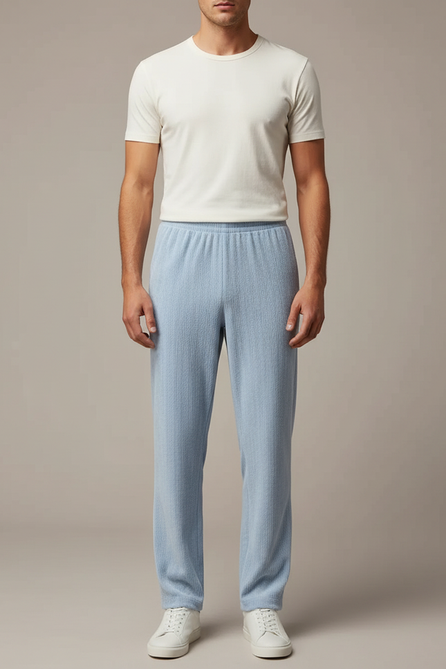 Pantalon Velours Bleu Ciel Côtelé Droit Décontracté - Cordé