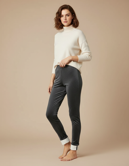 Pantalon Velours Gris Slim Doublé Polaire Femme