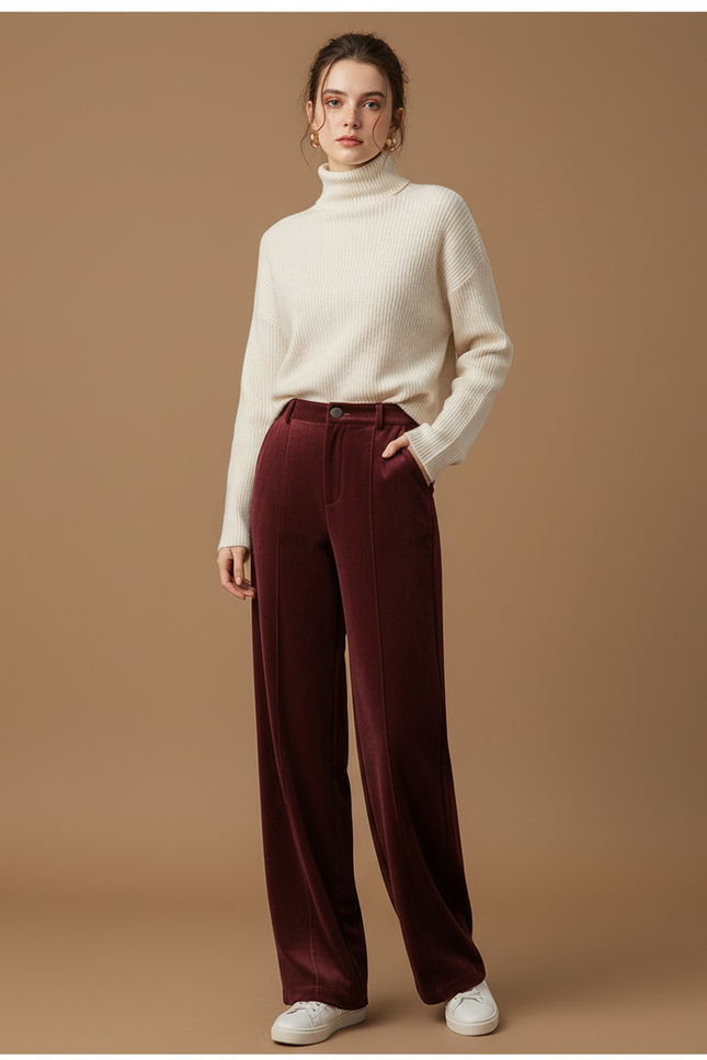 Pantalon En Velours Bordeaux