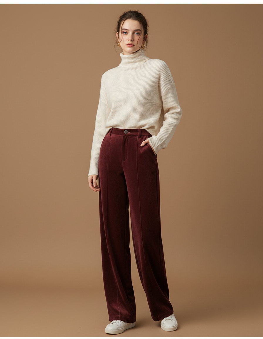 Pantalon En Velours Bordeaux