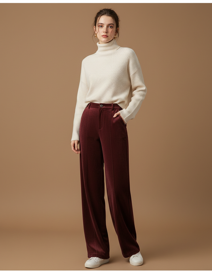 Pantalon En Velours Bordeaux