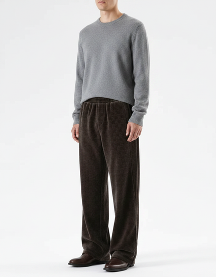 Pantalon Velours Marron Ample Motif Géométrique Doux
