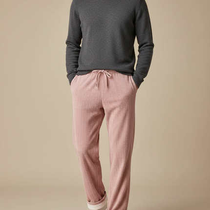 Pantalon Velours Côtelé Rose Droit Confortable Homme - Cordé