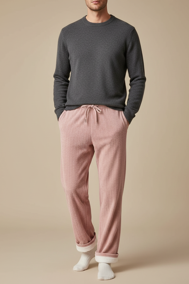 Pantalon Velours Côtelé Rose Droit Confortable Homme - Cordé