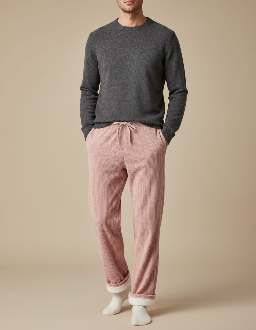 Pantalon Velours Côtelé Rose Droit Confortable Homme - Cordé