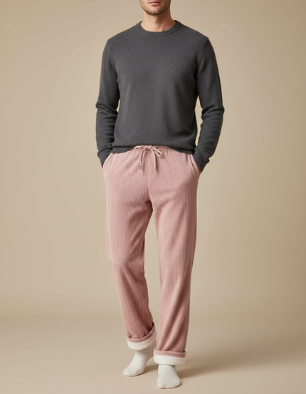 Pantalon Velours Côtelé Rose Droit Confortable Homme - Cordé