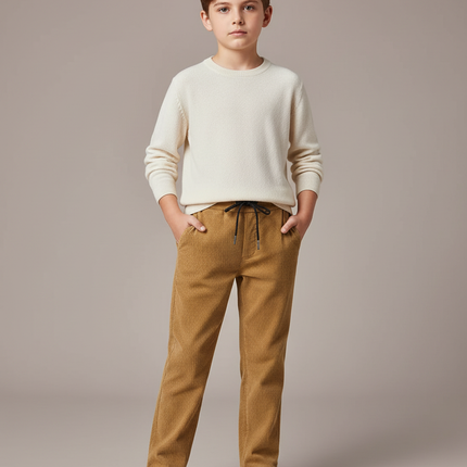 Pantalon Velours Côtelé Marron Droit Enfant Confortable - Camel Cordé