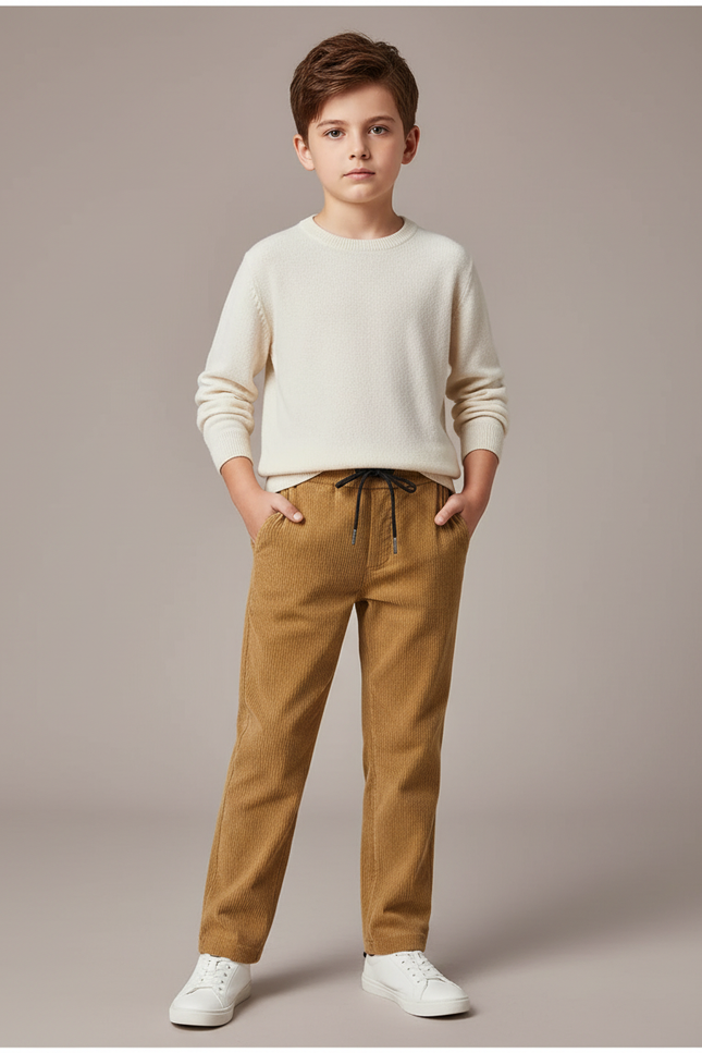 Pantalon Velours Côtelé Marron Droit Enfant Confortable - Camel Cordé