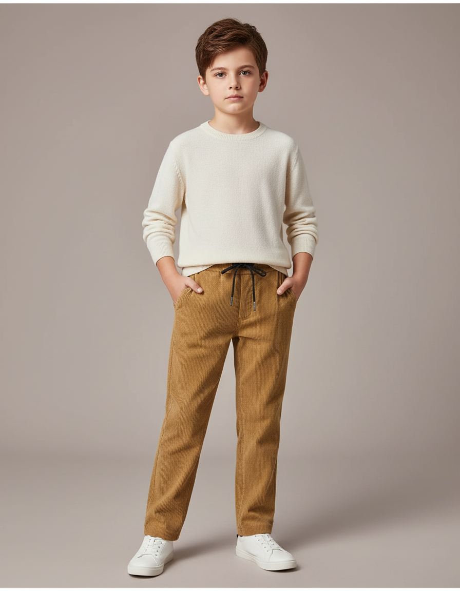 Pantalon Velours Côtelé Marron Droit Enfant Confortable - Camel Cordé