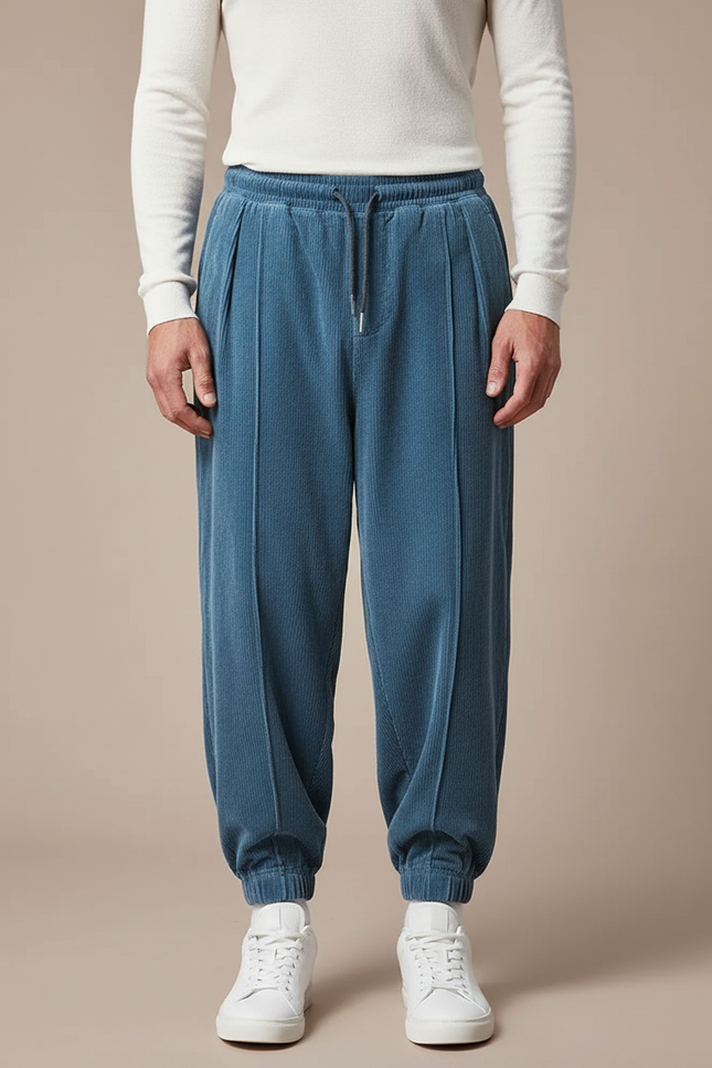 Pantalon Velours Bleu Canard - Cordé