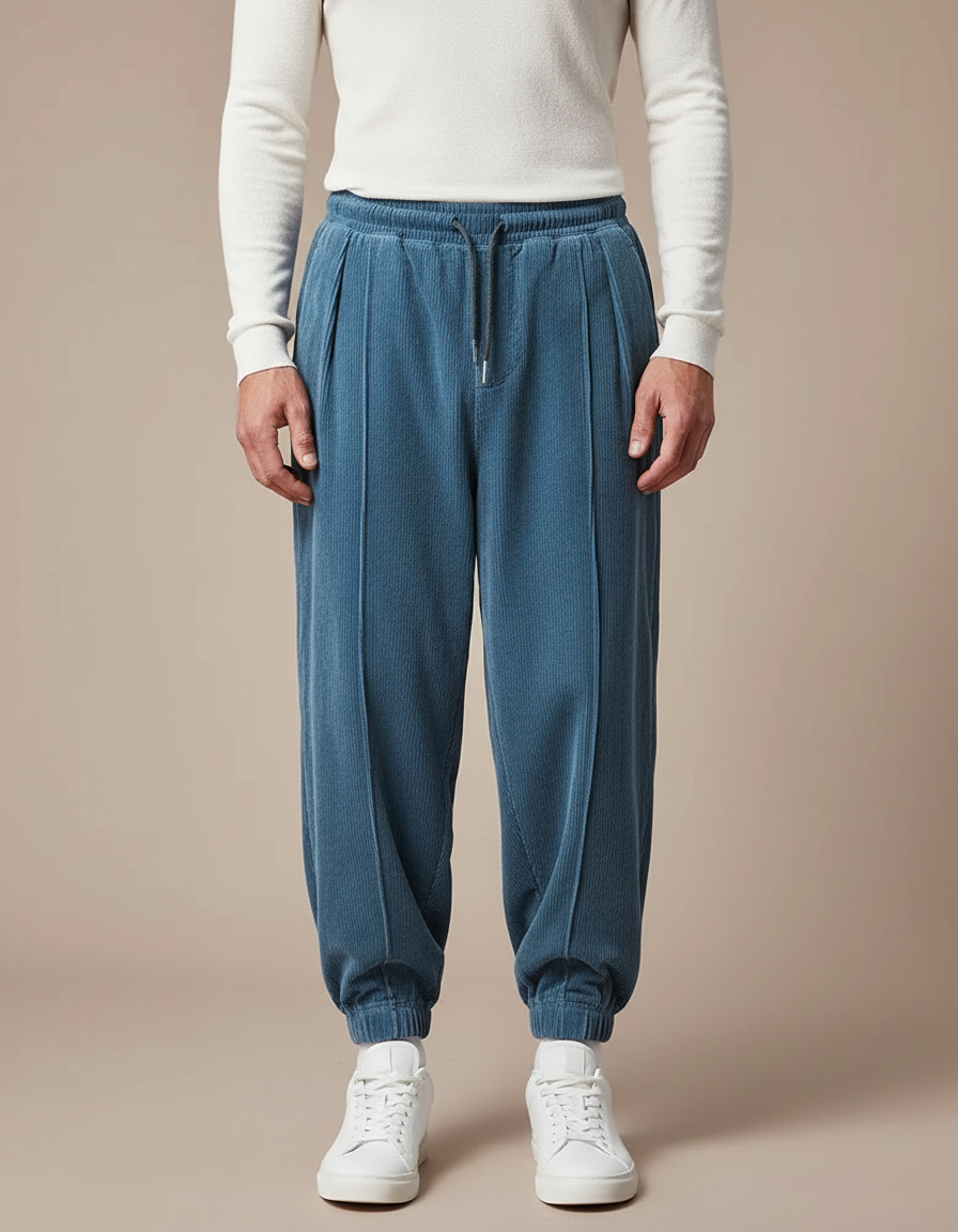 Pantalon Velours Bleu Canard - Cordé
