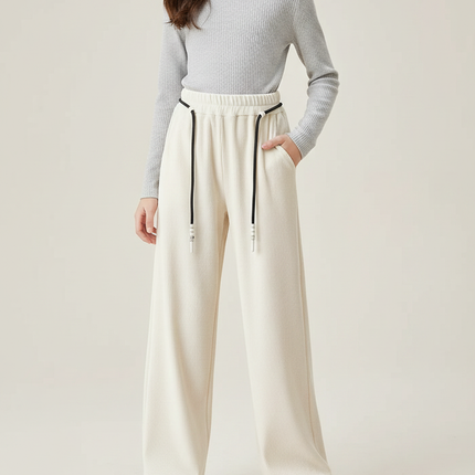 Pantalon Velours Côtelé Ample Blanc Cassé Enfant - Cordé