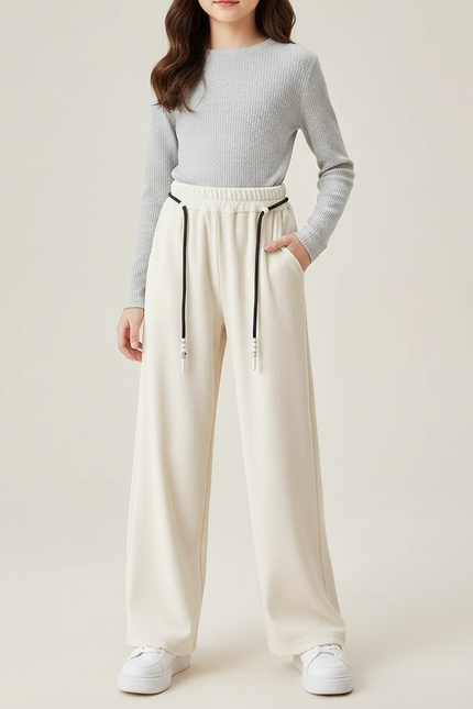 Pantalon Velours Côtelé Ample Blanc Cassé Enfant - Cordé
