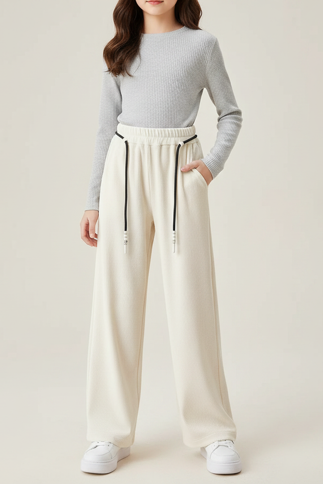Pantalon Velours Côtelé Ample Blanc Cassé Enfant - Cordé