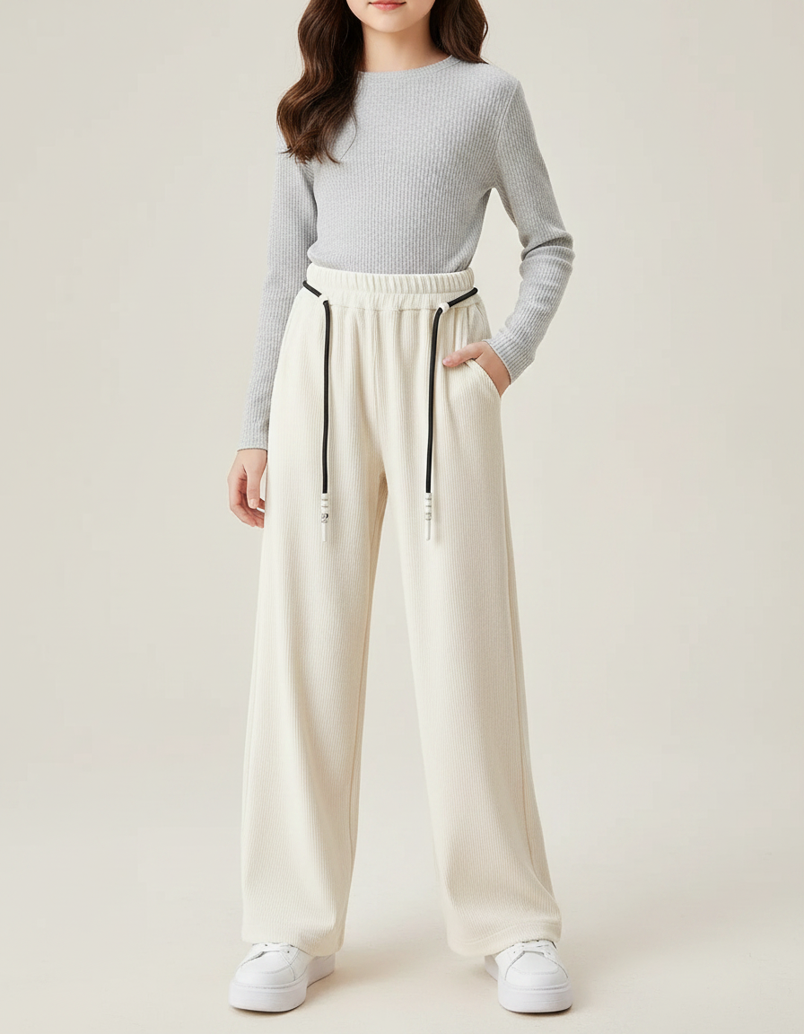 Pantalon Velours Côtelé Ample Blanc Cassé Enfant - Cordé