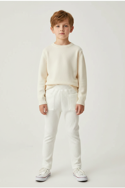 Pantalon Velours Côtelé Écru Enfant Slim Confortable - Beige Cordé