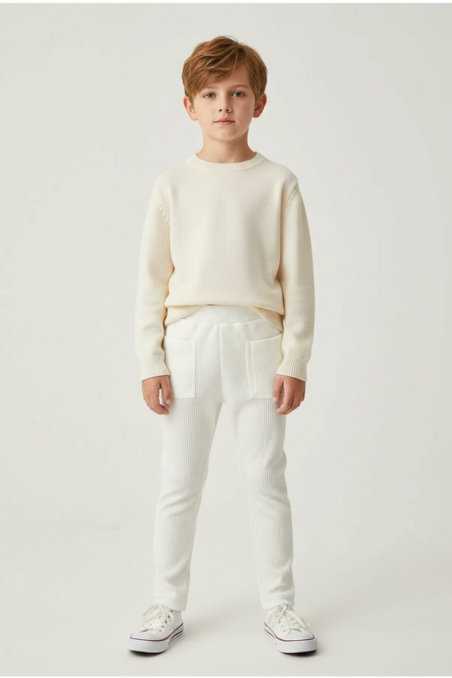 Pantalon Velours Côtelé Écru Enfant Slim Confortable - Beige Cordé