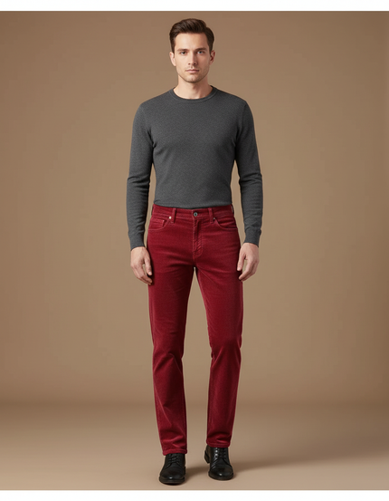 Pantalon Velours Rouge Côtelé Coupe Droite Élégant Homme - Cordé
