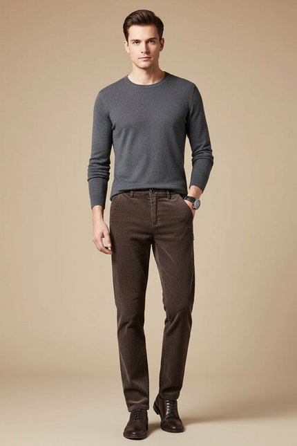 Pantalon Velours Côtelé Marron Slim Homme Chic - Cordé