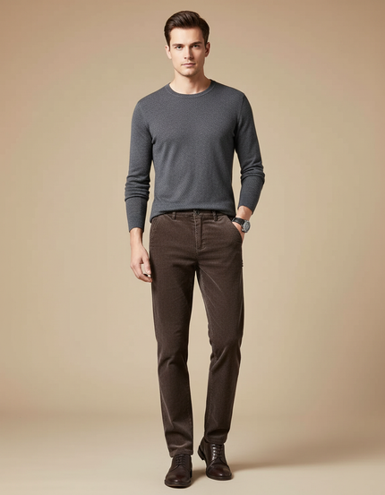Pantalon Velours Côtelé Marron Slim Homme Chic - Cordé