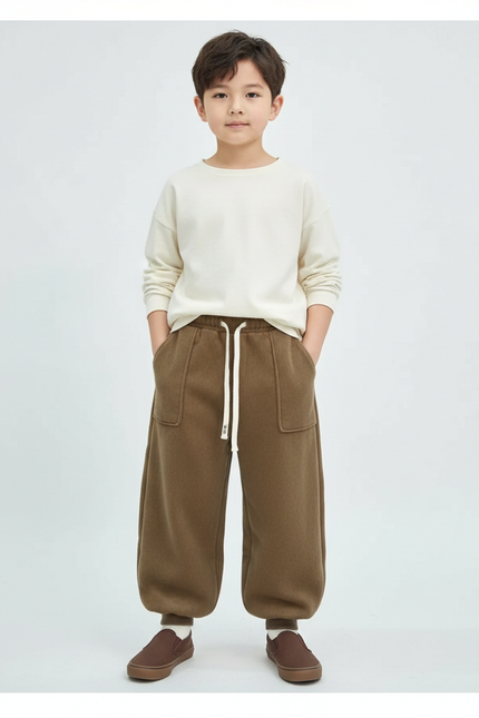 Pantalon Velours Marron Ample Chaud Décontracté Enfant