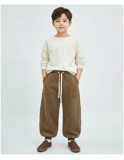 Pantalon Velours Marron Ample Chaud Décontracté Enfant